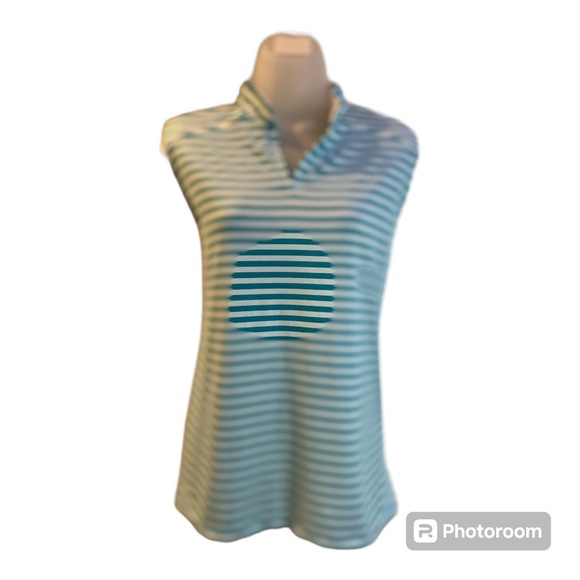 NWT Fairways Golf Top Size XL Sleeveless Split Collar Teal/White Stripe Deluxdri - Picture 4 of 12